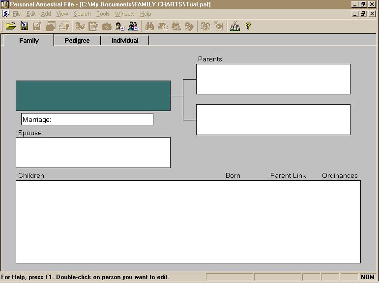 PAF data entry screen Family view